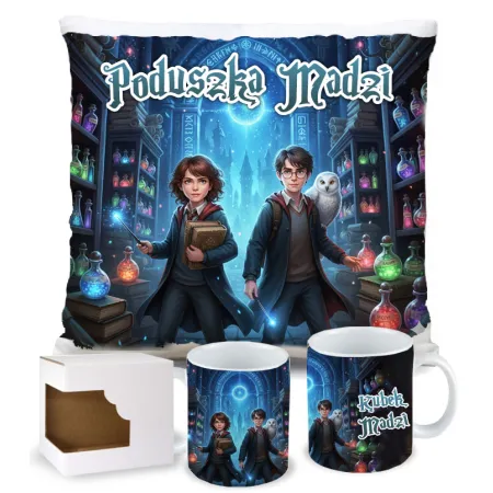 Magiczny zestaw prezentowy Poduszka i Kubek dla czarodzieja do szkoły magii